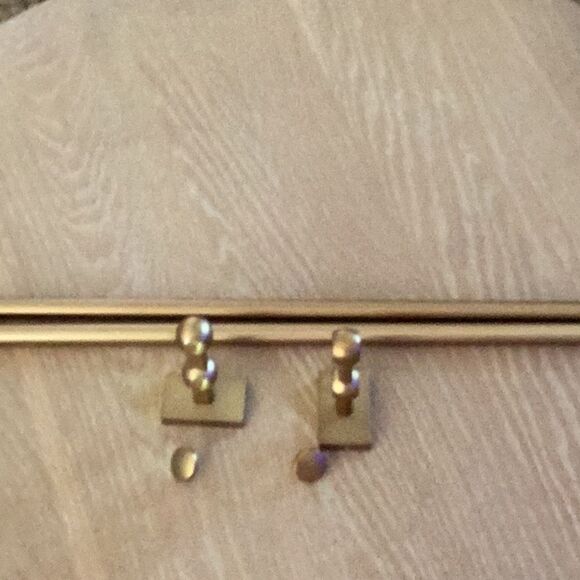SOLD  Barn Double Curtain Rods & Wall Brackets, Brass, 28x48, New open box - Picture 2 of 11